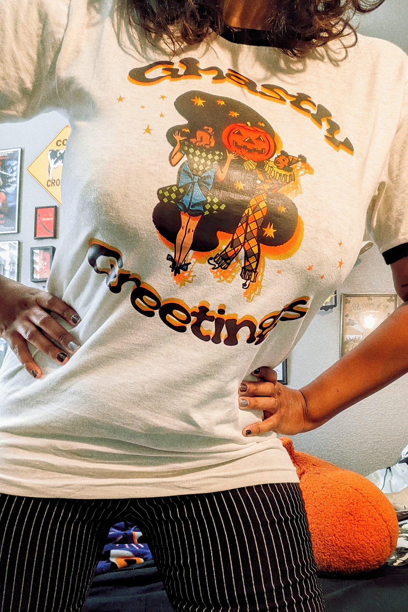 Ghastly Greeting Vintage Halloween Unisex Ringer Tee