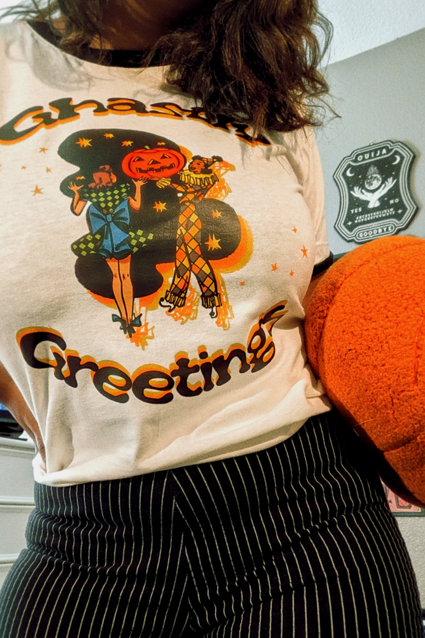 Ghastly Greeting Vintage Halloween Unisex Ringer Tee