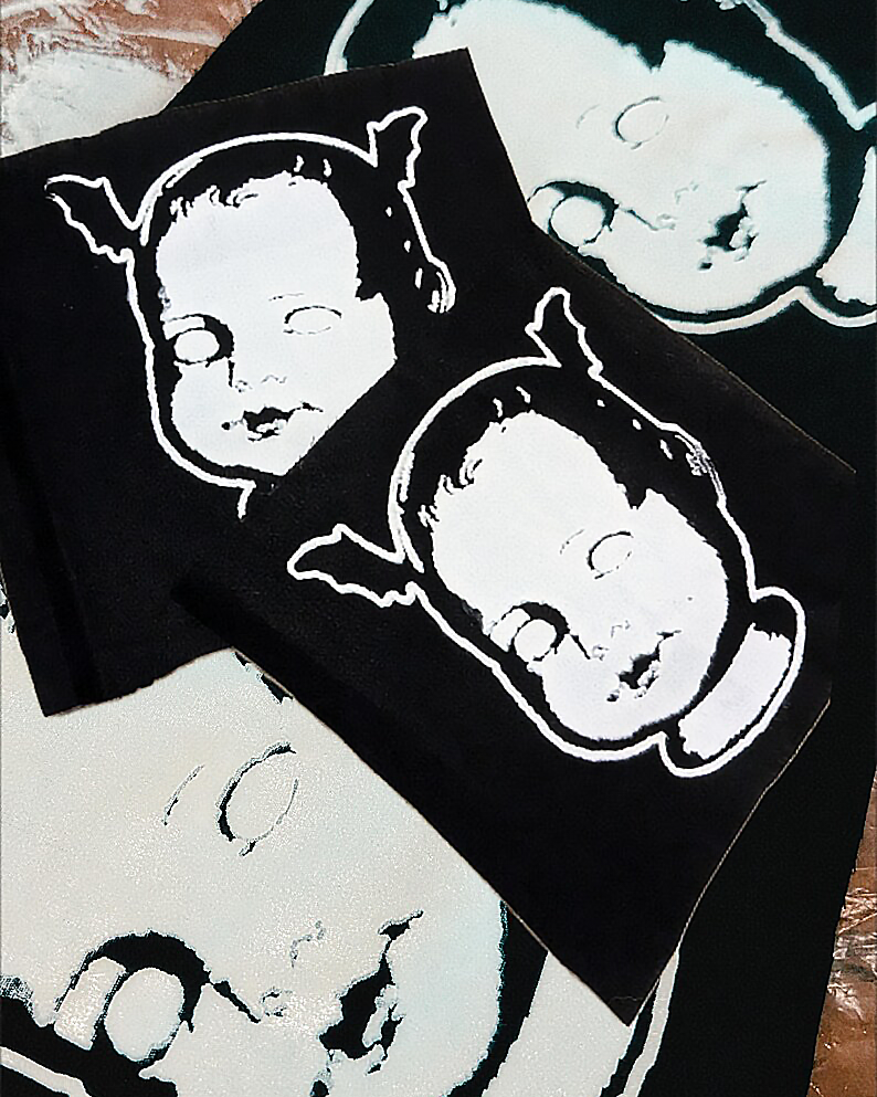 Baby Bat Doll Head Goth Cloth Patch