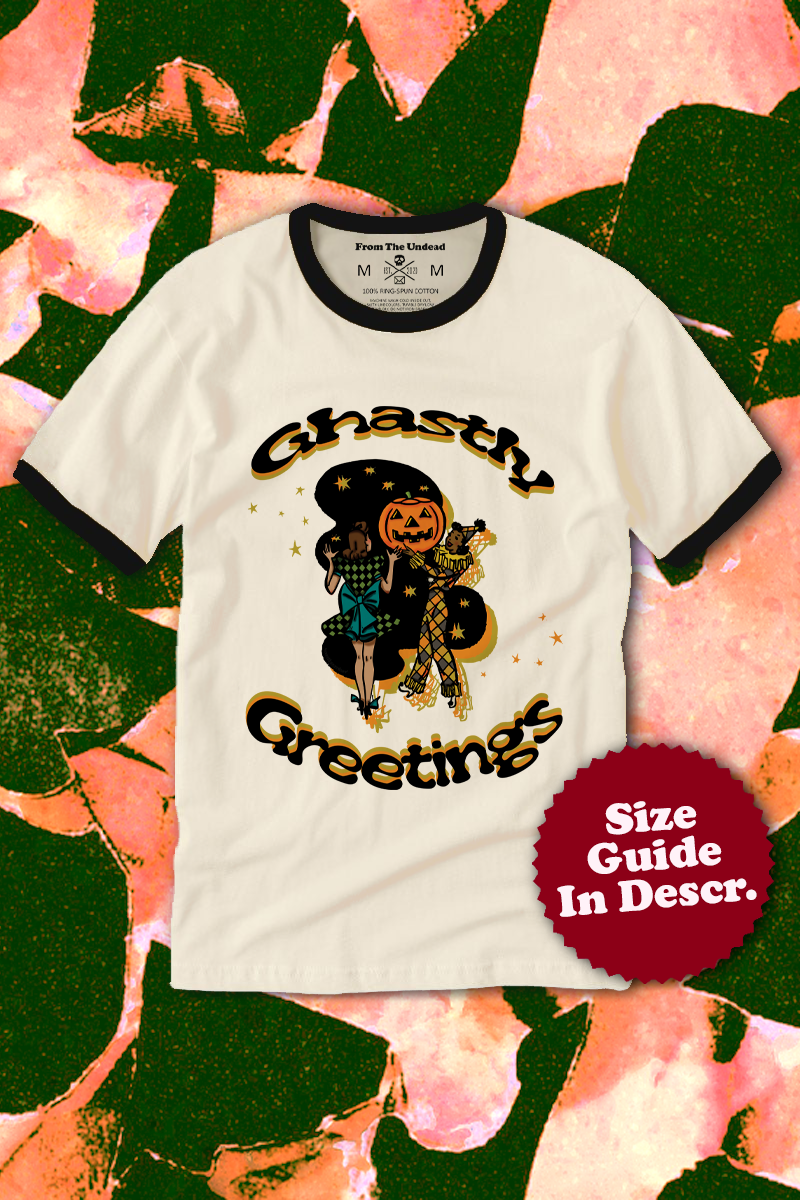 Ghastly Greeting Vintage Halloween Unisex Ringer Tee