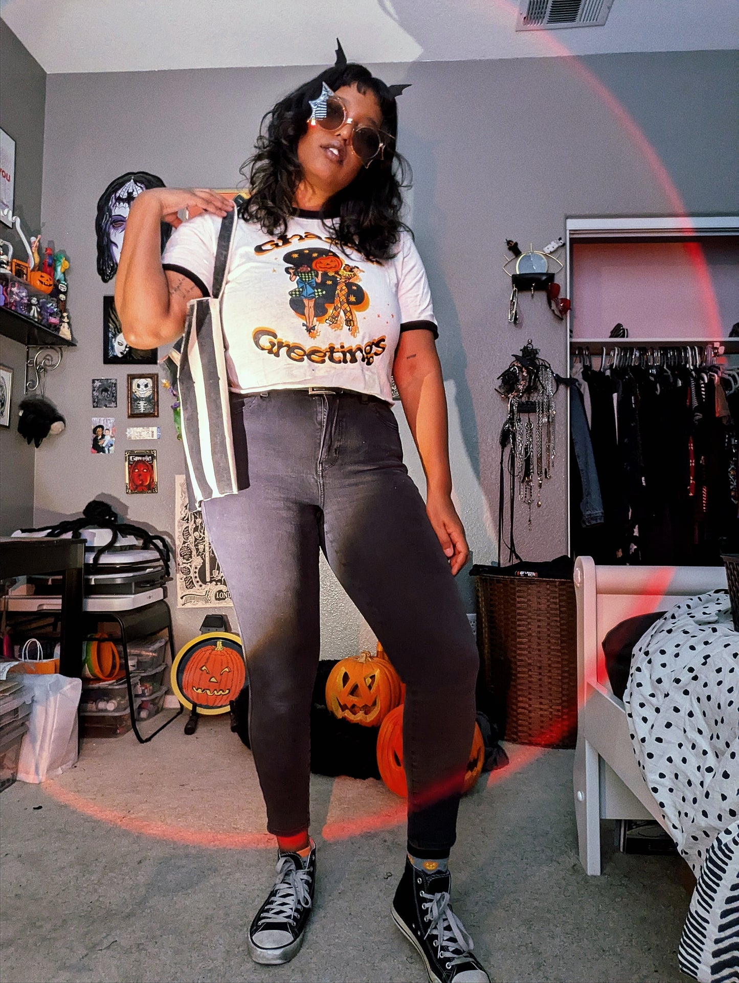 Ghastly Greeting Vintage Halloween Unisex Ringer Tee